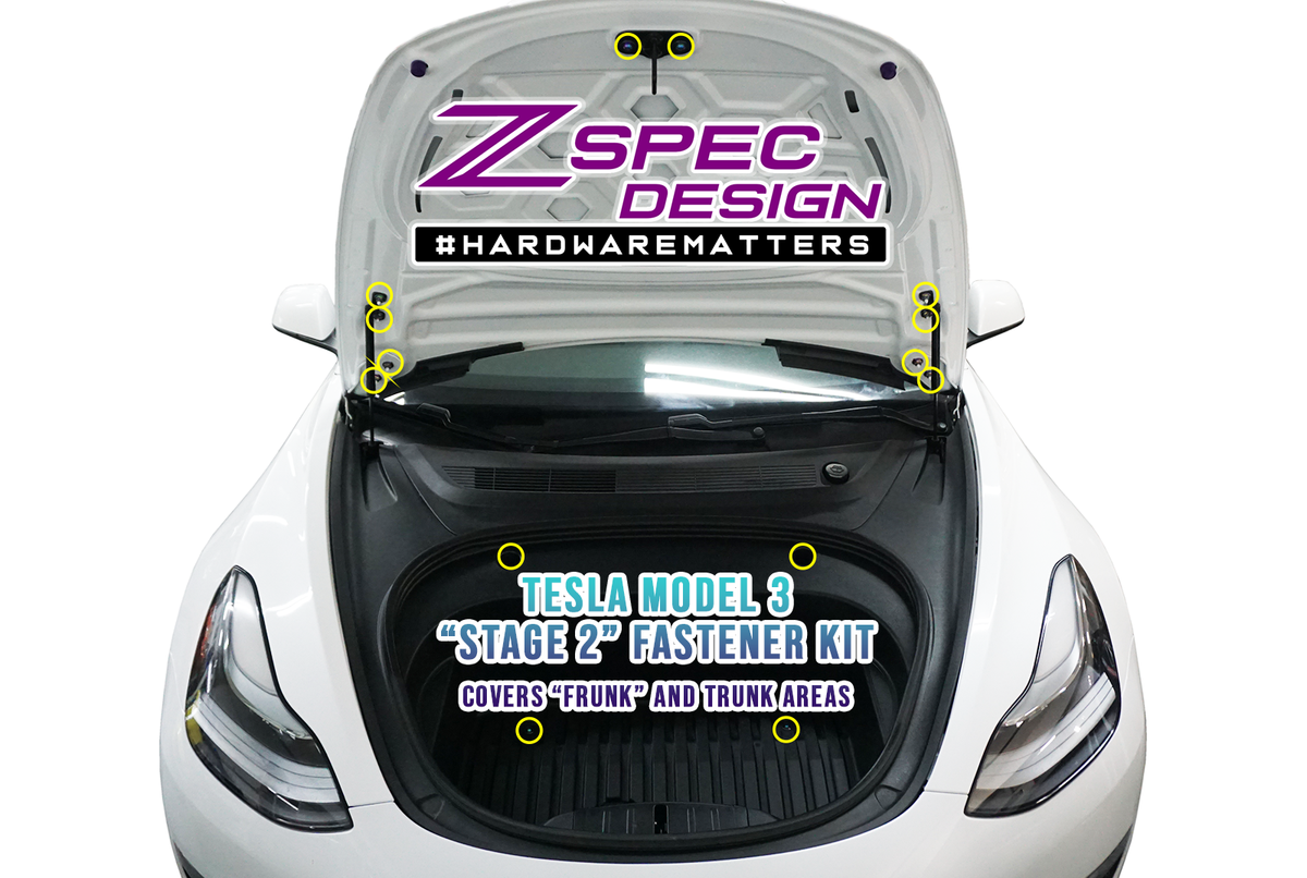 ZSPEC "Stage 2" Dress Up Bolts Fastener Kit for the Tesla Model 3, Gr EVANNEX Aftermarket Tesla Accessories ZSPEC "Stage 2" Dress Up Bolts Fastener Kit for the Tesla Model 3, Gr EVANNEX Aftermarket Tesla Accessories
