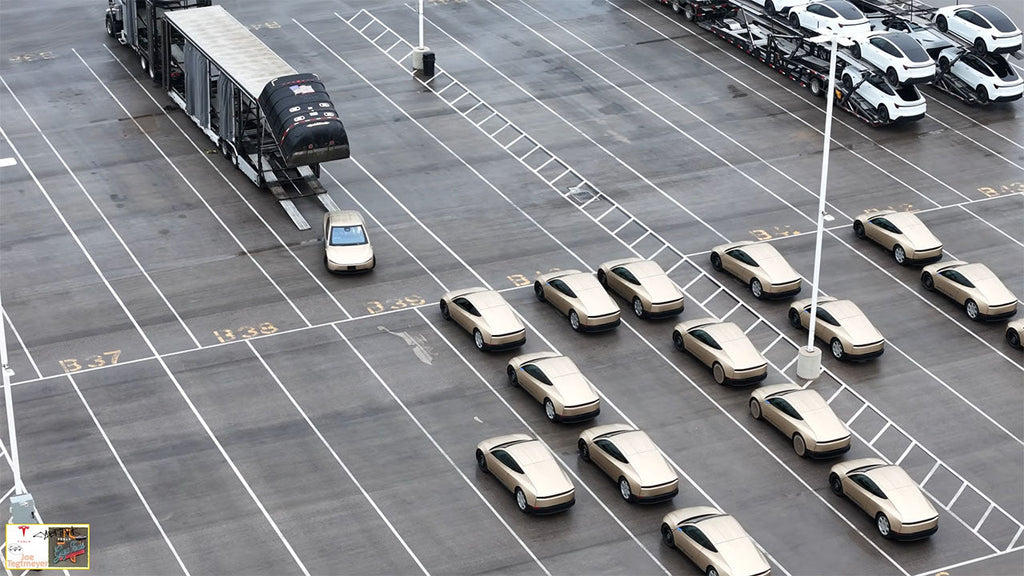 Tesla Cybercabs spotted loading from Giga Texas for deliveries to test ...