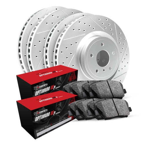 2017 Kia Sportage Drilled and Slotted Front and Rear Brake Kit with Optimum OE Pads - R1 Concepts WHUH2-03078 2017 Kia Sportage Drilled and Slotted Front and Rear Brake Kit with Optimum OE Pads - R1 Concepts WHUH2-03078