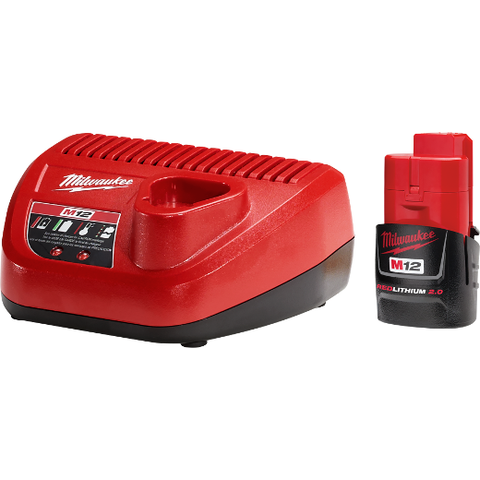 Milwaukee M12 2.0 Starter Kit: M12 REDLITHIUM CP2.0 12 V Lithium-Ion Battery and Charger 2 pc
