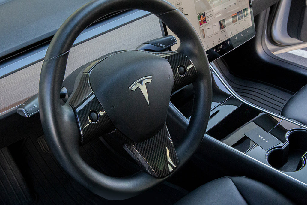 Revel Real Carbon Steering Wheel Insert Covers for Tesla Model 3