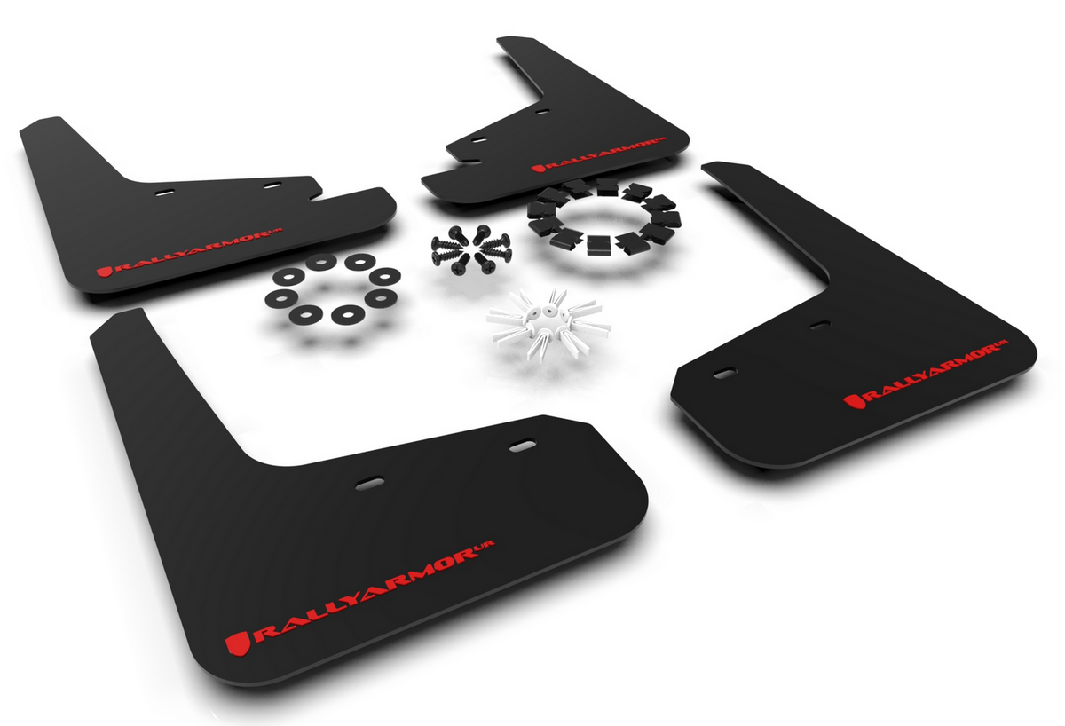 Rally Armor UR Black Mud Flaps With Greg Logo For 2020-2024 Tesla Model Y - Front & Rear, Polyurethane