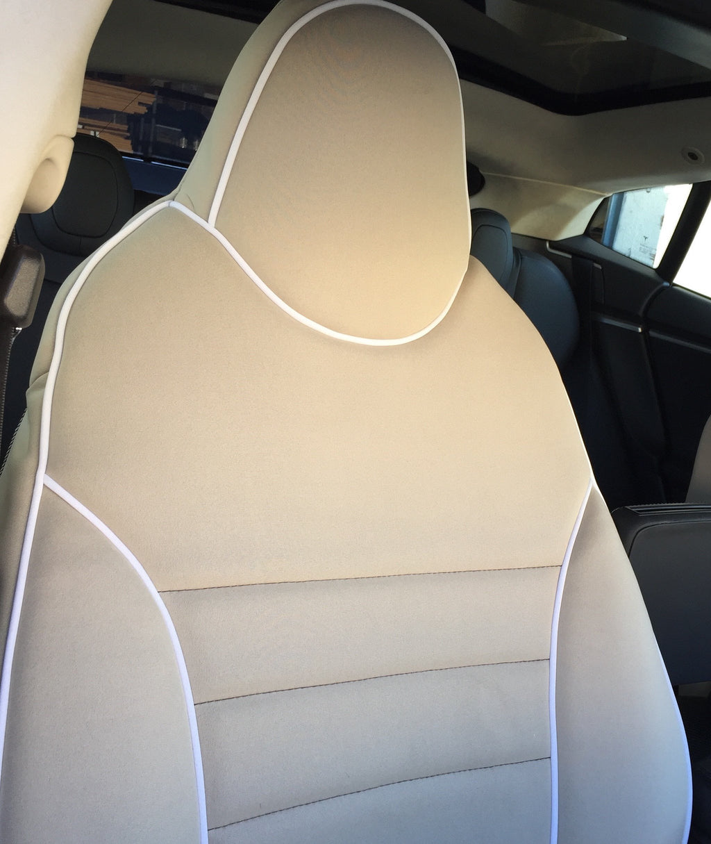 Seat Covers for Tesla Model x (5-Seat) Front SEATS / Black w/ White Piping