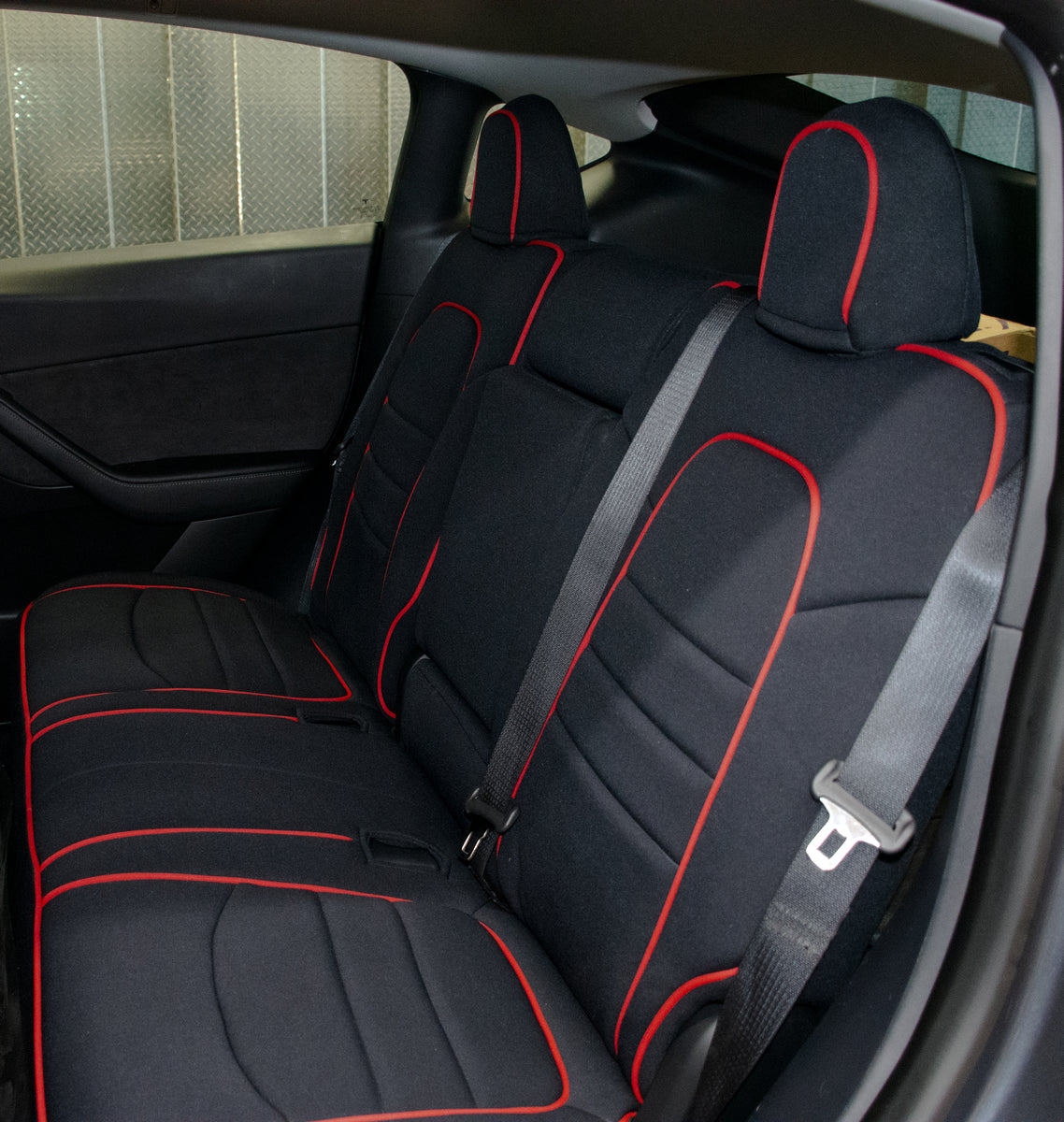 Seat Covers for Tesla Model Y Front SEATS / Black with Red Piping
