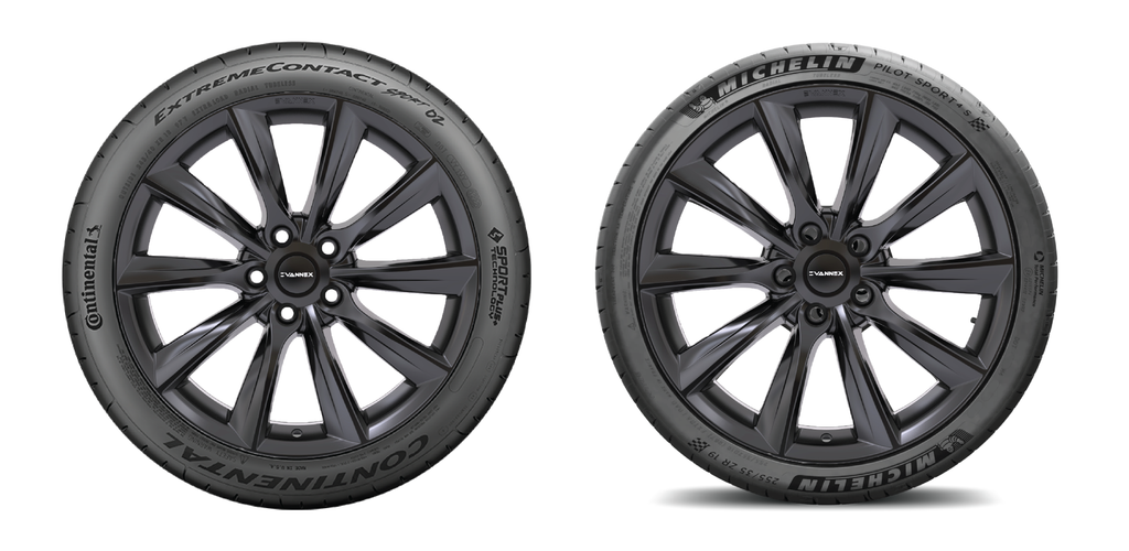 EVANNEX 19x9.5" Turbine-Style Wheels for Model 3/Y - Satin Black - Set of 4 Wheel and Tire Package