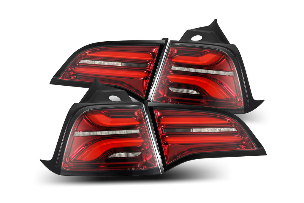 AlphaRex PRO-Series LED Sequential Tail Lights Red Smoke for Tesla Model 3 and Model Y (Red Rear Turn Signal Cars)